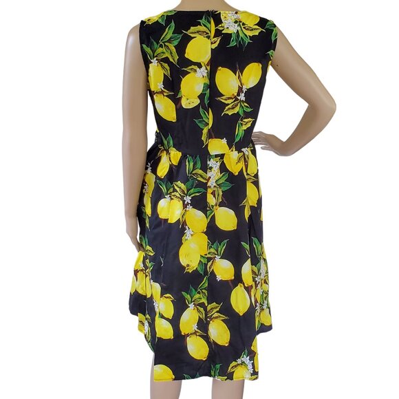Tropical A Line Dress Women's M Sleeveless Summer Lemon Back Zip Knee Length - Picture 14 of 15